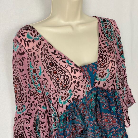 Floreat Anthropologie Top Small Valo Boho Paisley Burnout Bell Sleeve Silk Bld - Picture 2 of 13